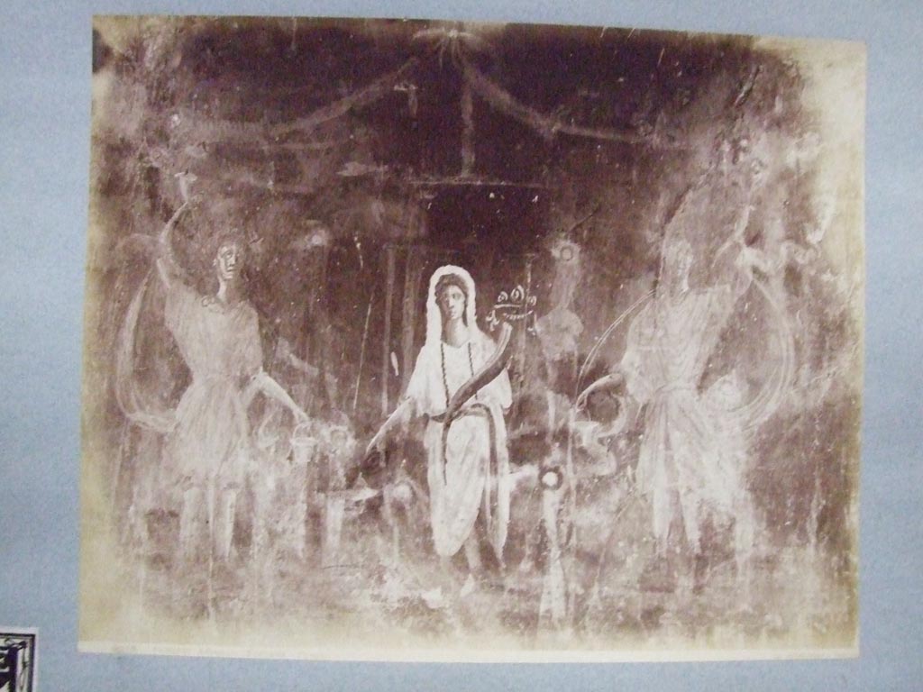 VIII.5.37 Pompeii. Lararium showing Genius and the Lares. 
Old undated photograph. Courtesy of Society of Antiquaries. Fox Collection.