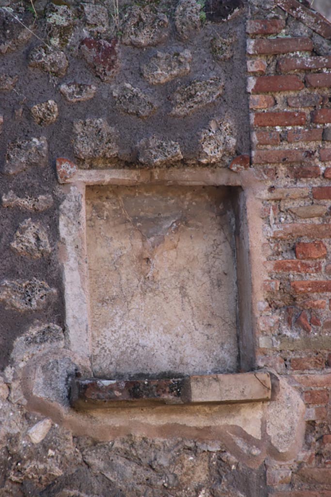 IX.3.20Pompeii. October 2022. 
Room 1, detail of niche on west wall. Photo courtesy of Klaus Heese.