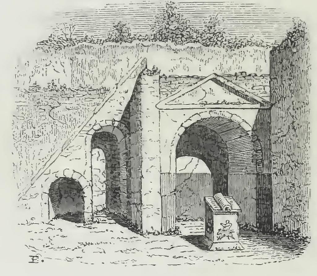 HGE12 Pompeii. Drawing of Sacrarium by Breton, 1855.
See Breton, Ernest. 1855. Pompeia, decrite et dessine : Seconde édition. Paris : Baudry, p. 233.