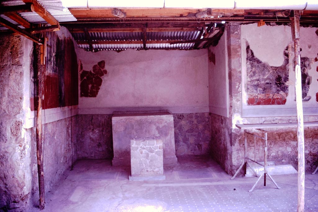 Stabiae, Villa Arianna, 1976. Room 24, north-east corner of atrium. Photo by Stanley A. Jashemski. 
Source: The Wilhelmina and Stanley A. Jashemski archive in the University of Maryland Library, Special Collections (See collection page) and made available under the Creative Commons Attribution-Non Commercial License v.4. See Licence and use details.
J76f0525