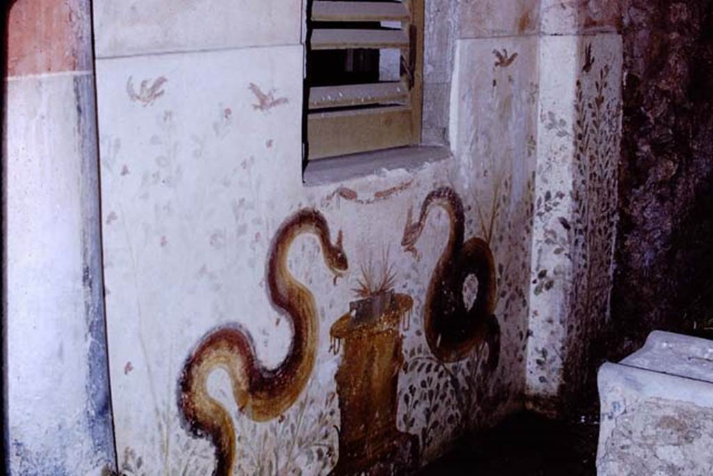 I.11.15 Pompeii. 1968. Room 10, garden area. Altar with four sides in front of painted lararium. Photo by Stanley A. Jashemski.
Source: The Wilhelmina and Stanley A. Jashemski archive in the University of Maryland Library, Special Collections (See collection page) and made available under the Creative Commons Attribution-Non Commercial License v.4. See Licence and use details.
J68f1300