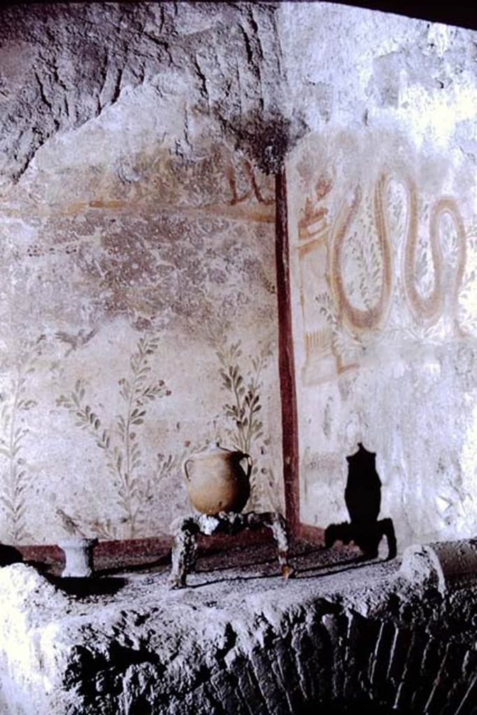 I.12.8 Pompeii. 1968. Room 10, lararium in north-west corner of kitchen. Photo by Stanley A. Jashemski.
Source: The Wilhelmina and Stanley A. Jashemski archive in the University of Maryland Library, Special Collections (See collection page) and made available under the Creative Commons Attribution-Non Commercial License v.4. See Licence and use details.
J68f1283