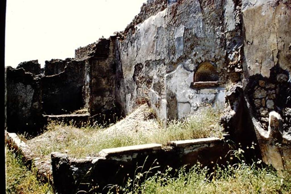 I.13.4 Pompeii. 1961. Looking south across garden area, with niche in the west wall behind the garden and window at the south end. Photo by Stanley A. Jashemski.
Source: The Wilhelmina and Stanley A. Jashemski archive in the University of Maryland Library, Special Collections (See collection page) and made available under the Creative Commons Attribution-Non Commercial License v.4. See Licence and use details.
J61f0265