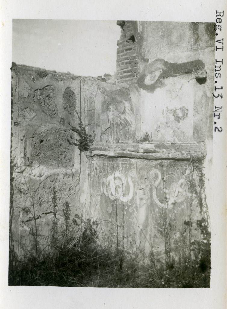 VI.13.2 Pompeii. Pre-1937-39. Looking towards the altar in north-east corner of peristyle. 
Photo courtesy of American Academy in Rome, Photographic Archive. Warsher collection no. 584.