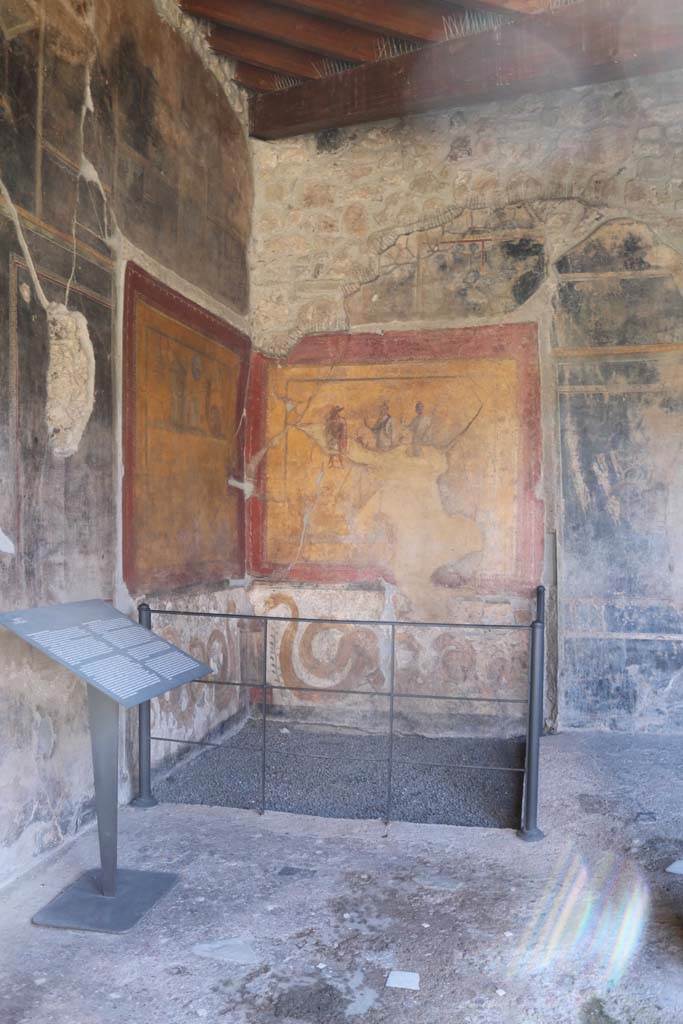 VI.16.7 Pompeii. December 2018. 
Room F, looking south towards lararium in south-east corner of peristyle. Photo courtesy of Aude Durand.