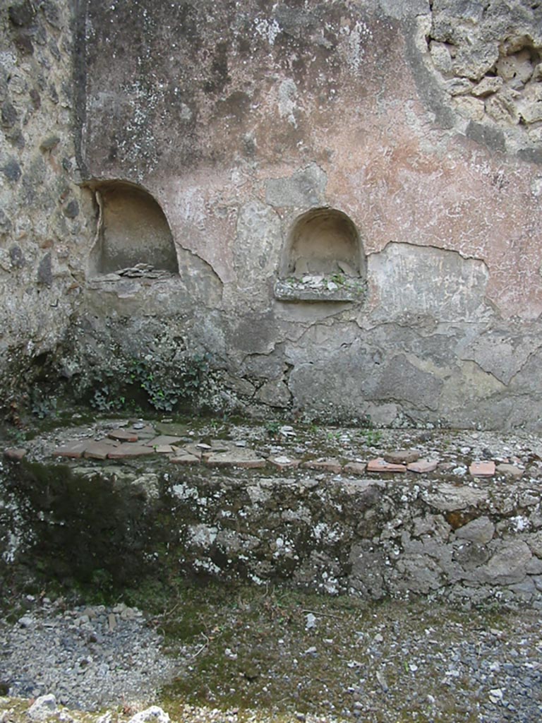 VII.1.39 Pompeii. May 2003. 
Rear room with two arched niches, above a bench/podium. Photo courtesy of Nicolas Monteix.