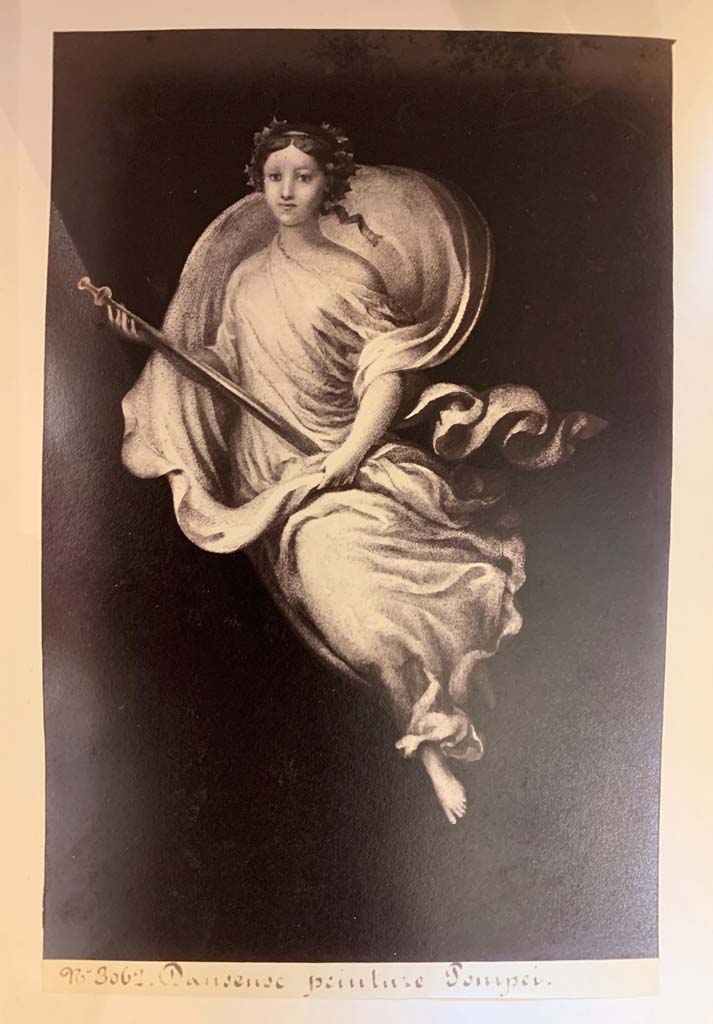 PA.5. Pompeii, painted dancer. 
From an album of Michele Amodio dated 1874, entitled “Pompei, destroyed on 23 November 79, discovered in 1745”. 
Photo courtesy of Rick Bauer.