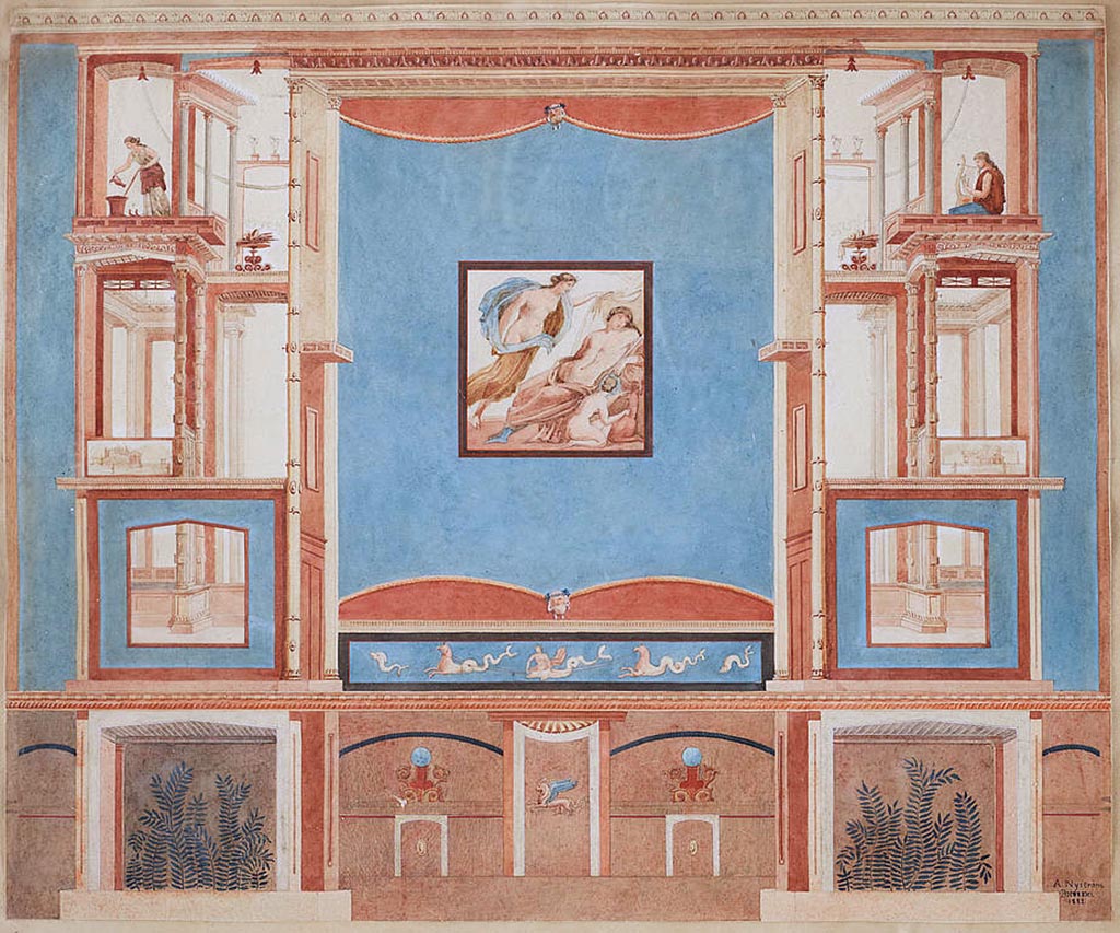 PA.21 Same wall painted by Per Axel Nyström (Sweden, 1793-1868) dated 1822. 
This has the central painting shown complete.
Can you identify the location and the central painting?