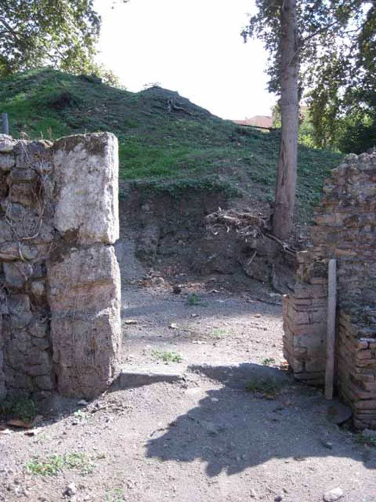 I.1.10 Pompeii. September 2010. Looking south onto unnamed vicolo and city walls, through entrance doorway. Photo courtesy of Drew Baker.
.