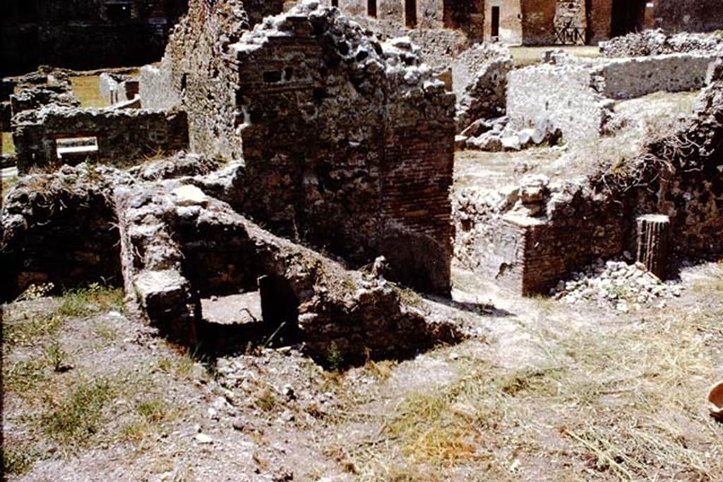I.2.3 Pompeii. 1966. Looking west to stairs to upper floor in garden area at rear of house. Photo by Stanley A. Jashemski.
Source: The Wilhelmina and Stanley A. Jashemski archive in the University of Maryland Library, Special Collections (See collection page) and made available under the Creative Commons Attribution-Non Commercial License v.4. See Licence and use details.
J66f0209