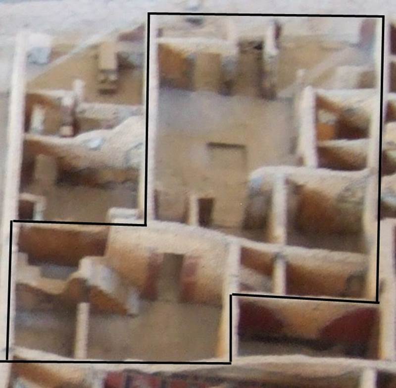 I.2.3 Pompeii. Showing house as it was before it was bombed in 1943. 
According to Garcia y Garcia, this area was bombed in September 1943.
The impluvium was destroyed, and the three rooms to the north of the atrium, together with the north wall separating the two houses were demolished.  See Van der Poel, H. B., 1986. Corpus Topographicum Pompeianum, Part IIIA. Austin: University of Texas. (p.4).
See Garcia y Garcia, L., 2006. Danni di guerra a Pompei. Rome: L’Erma di Bretschneider. (p.37-38).  (Viewed from rear (east) towards the front (west)). From model in Naples Archaeological Museum.  At the top, in the left hand corner is the bar at I.2.1.