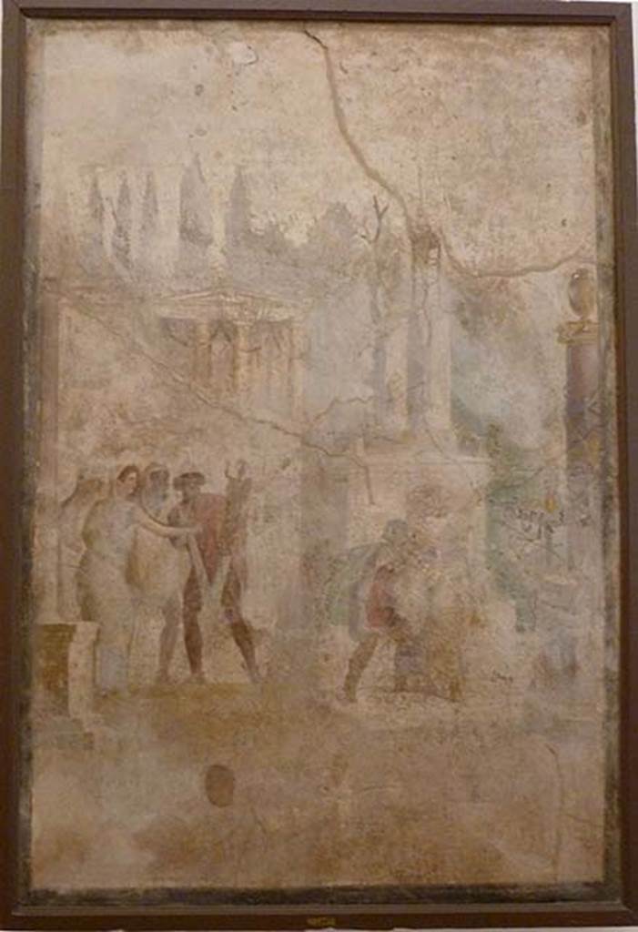 I.2.6 Pompeii. May 2010. Triclinium.
Wall painting of the Theft of the Palladium (Ratto del Palladio) found on the south wall. 
Now in Naples Archaeology Museum, inventory number 109751.