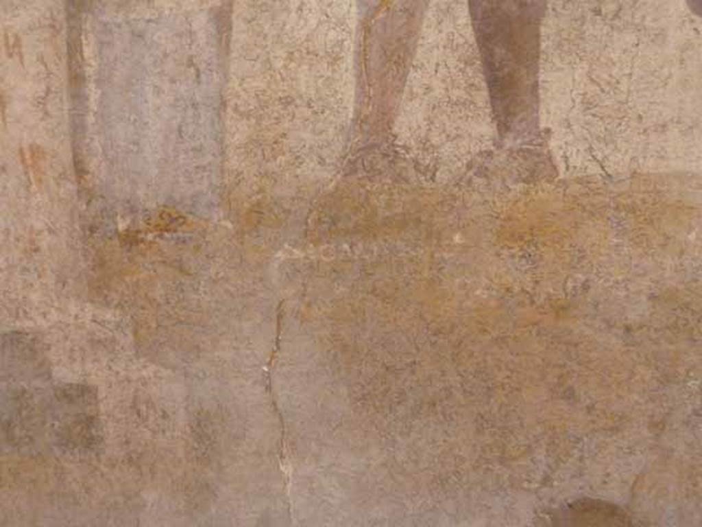 I.2.6 Pompeii.  May 2010. Detail from the wall painting of the Theft of the Palladium (Ratto del Palladio) found on the south wall of the triclinium. 
Names written under each figure. Now in Naples Archaeology Museum, inventory number: 109751