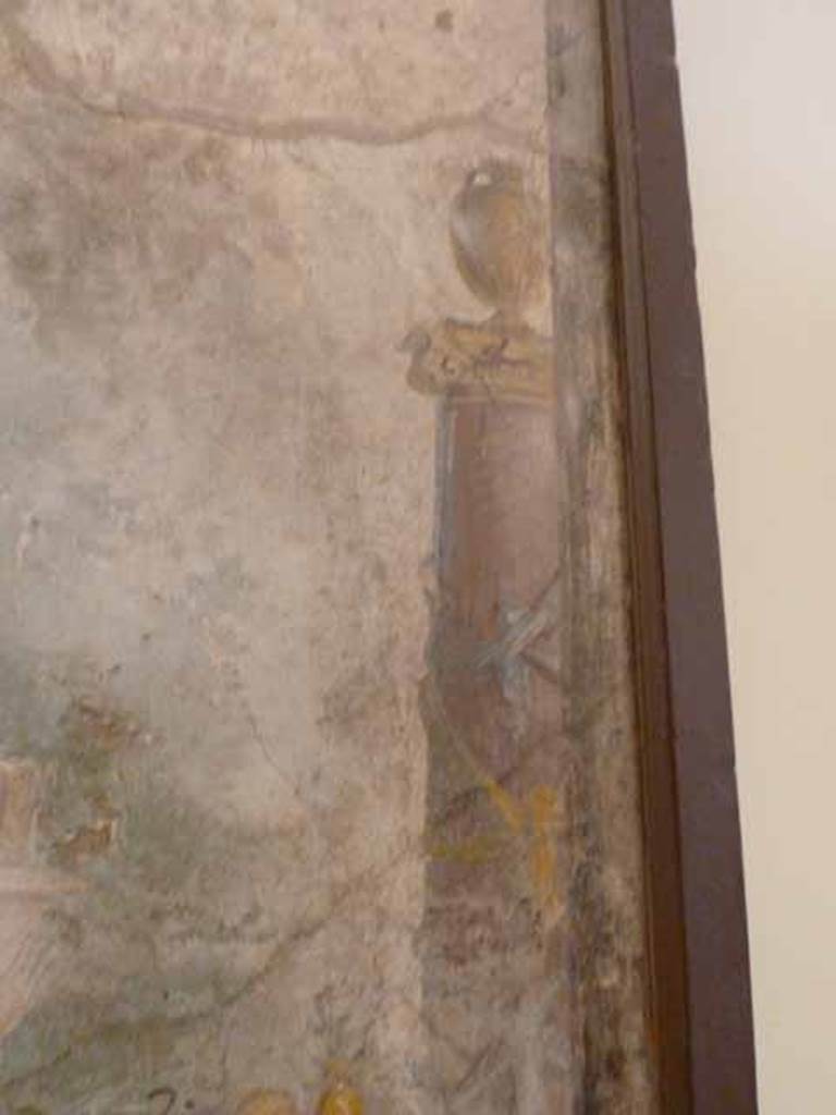 I.2.6 Pompeii.  May 2010. Detail from the wall painting of the Theft of the Palladium (Ratto del Palladio) found on the south wall of the triclinium. 
Right side of the painting. Now in Naples Archaeology Museum, inventory number: 109751