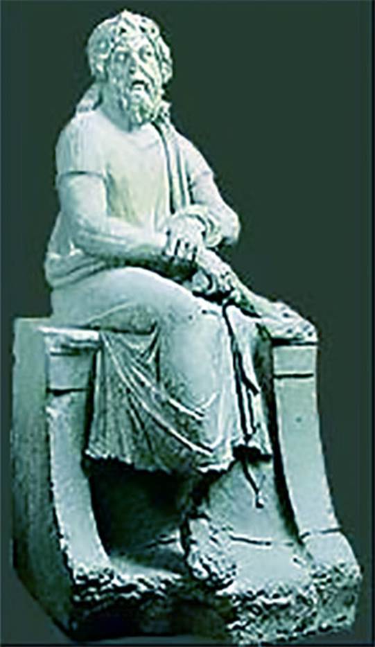 I.2.16 Pompeii. Room 6, garden area. 
According to Jashemski, a terracotta statuette (for use as a fountain) of a seated old man was found in the garden.
He was holding a scroll in his right hand and wearing a short-sleeved tunic.
This statuette has been variously identified, but most probably as the Greek philosopher Antisthenes (ca 445-360), devoted follower of Socrates.
Now in Naples Archaeological Museum, inventory number 109622.
A terracotta puteal was also found in the garden.
See Jashemski, W. F., 1993. The Gardens of Pompeii, Volume II: Appendices. New York: Caratzas. (p.22, and fig 18 of the statuette).
There is also a description and photograph of the statuette, in
The National Archaeological Museum of Naples, text by Stefano De Caro, (1996), Naples, Electa, (p.210)