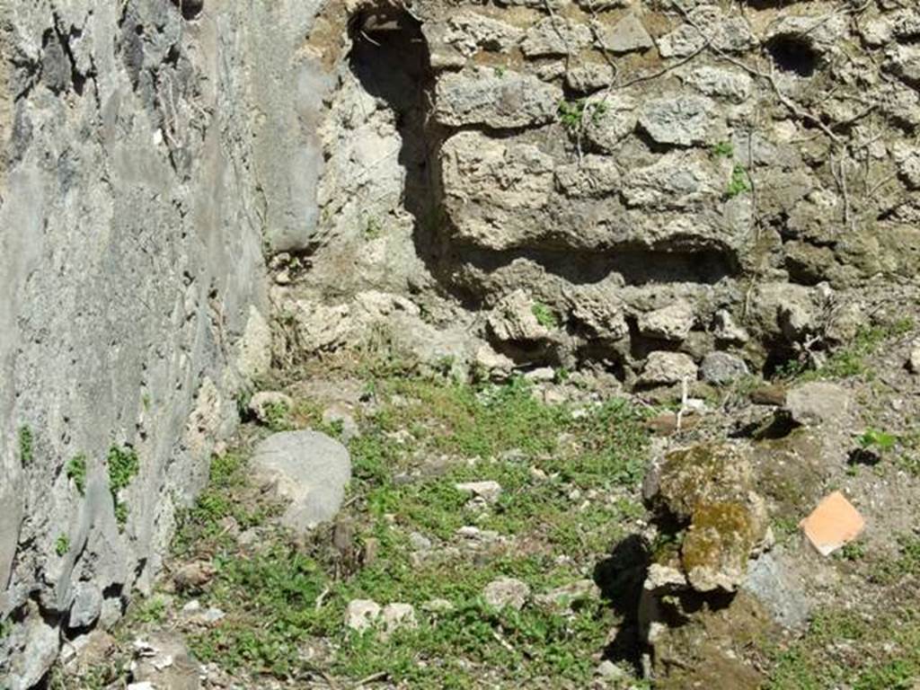 I.2.17 Pompeii. March 2009. Room 3, east wall with site of latrine and downpipe in north-east corner.