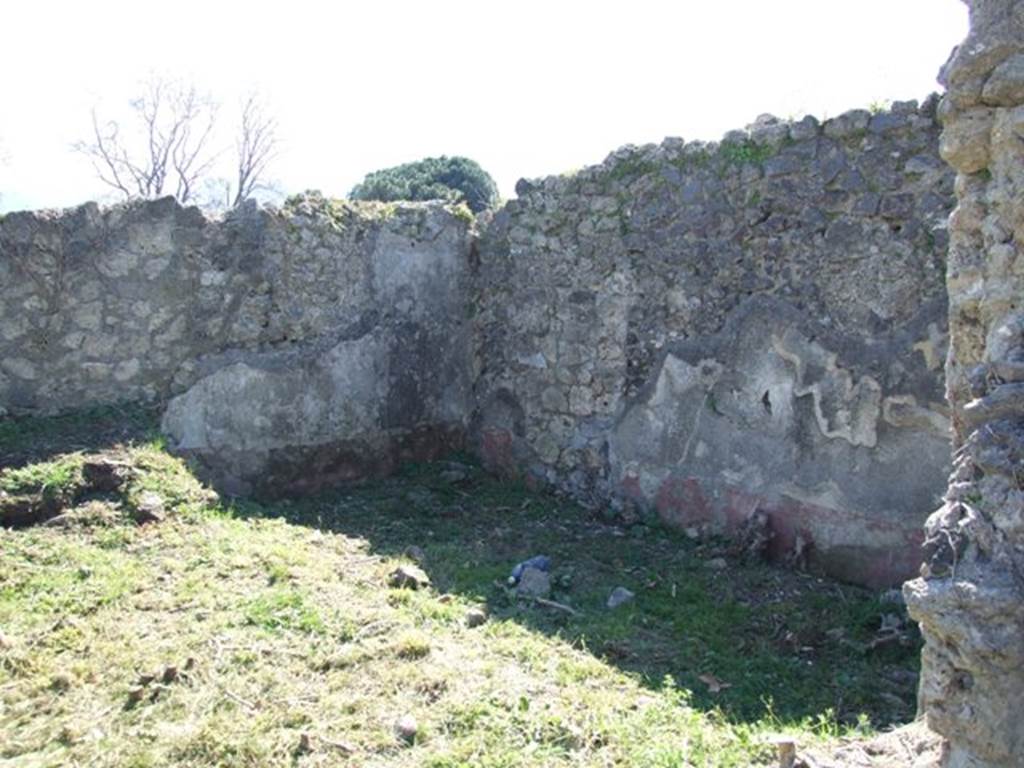 I.2.17 Pompeii. March 2009. Room 9, cubiculum. West wall, and south-west corner. (The east wall is no longer there). On the left of the photo would have been part of the small garden, room 8.