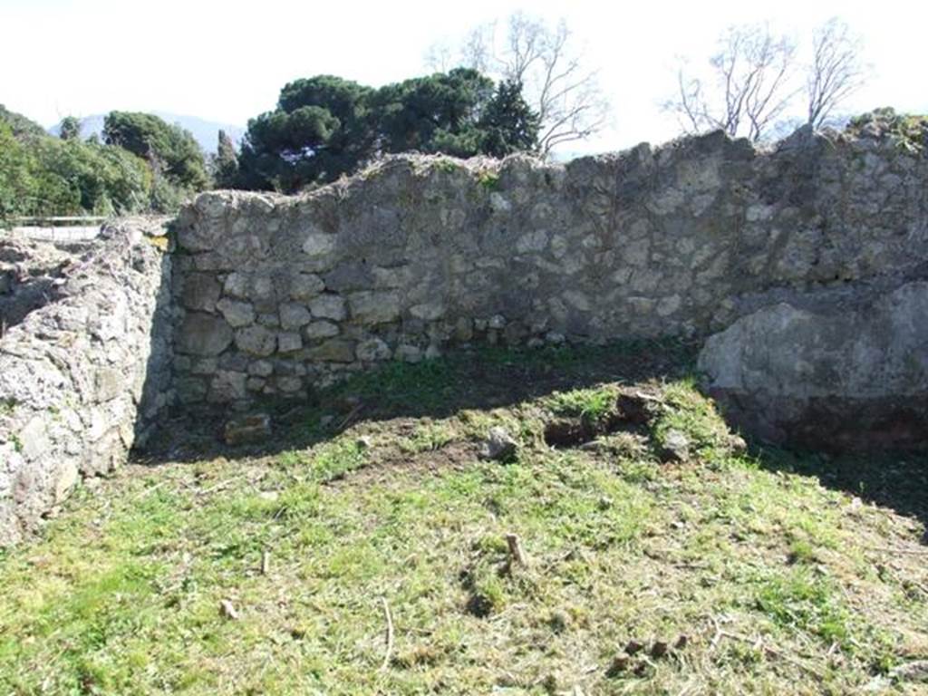 I.2.17 Pompeii. March 2009. Room 8, small garden at rear of tablinum.  
South wall and site of two raised pools, according to Mau. According to Fiorelli, the garden contained a basin or tub. See Pappalardo, U., 2001. La Descrizione di Pompei per Giuseppe Fiorelli (1875). Napoli: Massa Editore. (p. 36)
According to Jashemski, this very small garden (excavated in 1872) was entered from the tablinum. Much of the garden, according to Mau (she said) was occupied by two small adjacent raised pools. Attached to the west wall was a masonry pool, the other pool was to the south. There was a garden painting on the rear wall.
See Jashemski, W. F., 1993. The Gardens of Pompeii, Volume II: Appendices. New York: Caratzas. (p.23, & p.313, nos. 2 and 3)
She quoted the reference:  Mau. BdI (1874) pp.264-265.