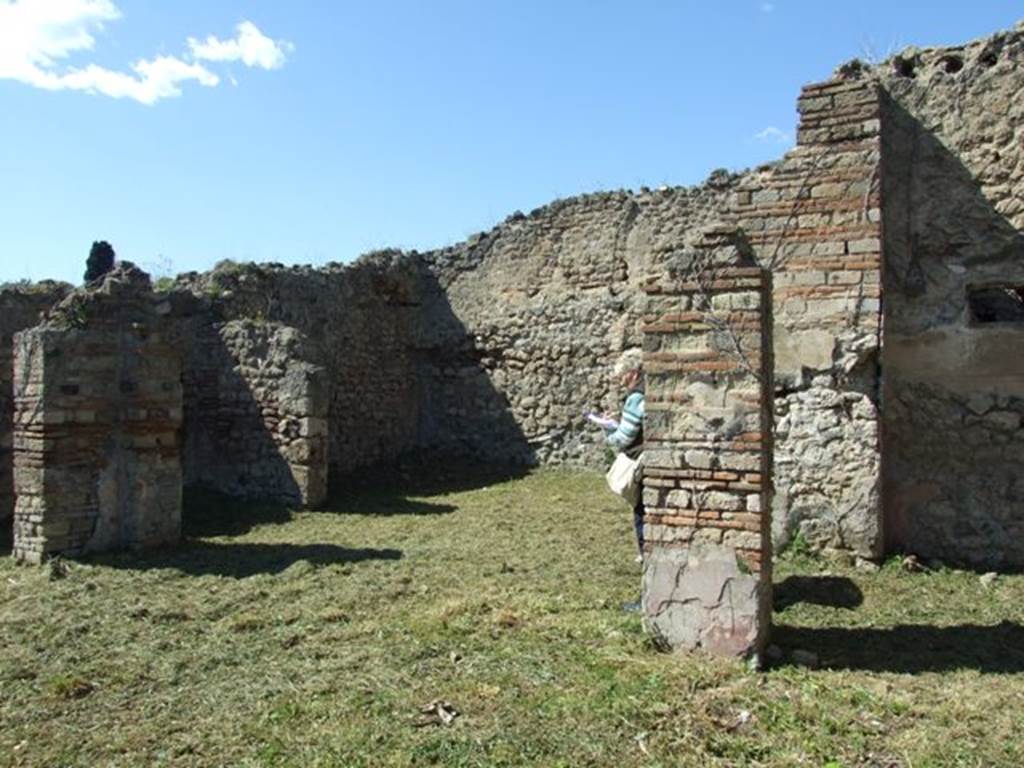 I.2.17 Pompeii. March 2009. Room 13.  Site of north portico, and entrance doorway to room 14, the large exedra.