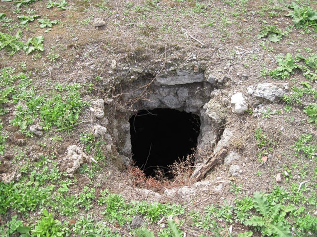 I.3.3 Pompeii. September 2010. Upper peristyle area, detail of light-well hole to lower house. Looking west. Photo courtesy of Drew Baker.