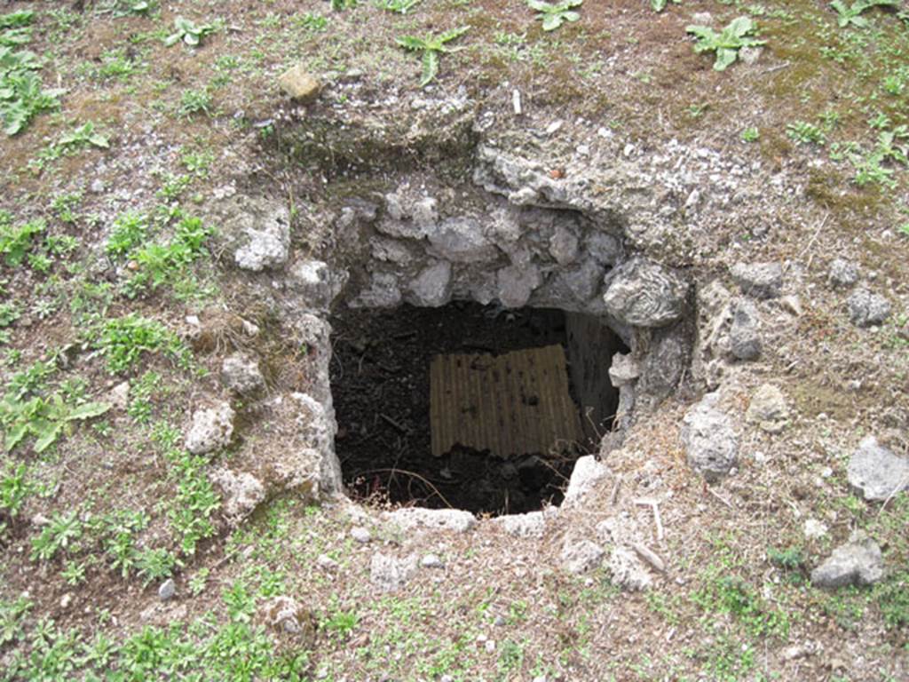 I.3.3 Pompeii. September 2010. Upper peristyle area, detail of light-well hole to lower house. Looking west. Photo courtesy of Drew Baker.