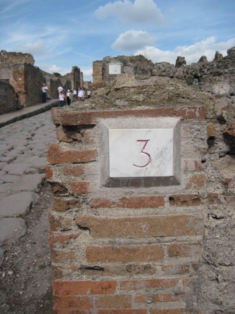 I.3.3 Pompeii. September 2010. ID number plate, looking north along Via Stabiana. Photo courtesy of Drew Baker.