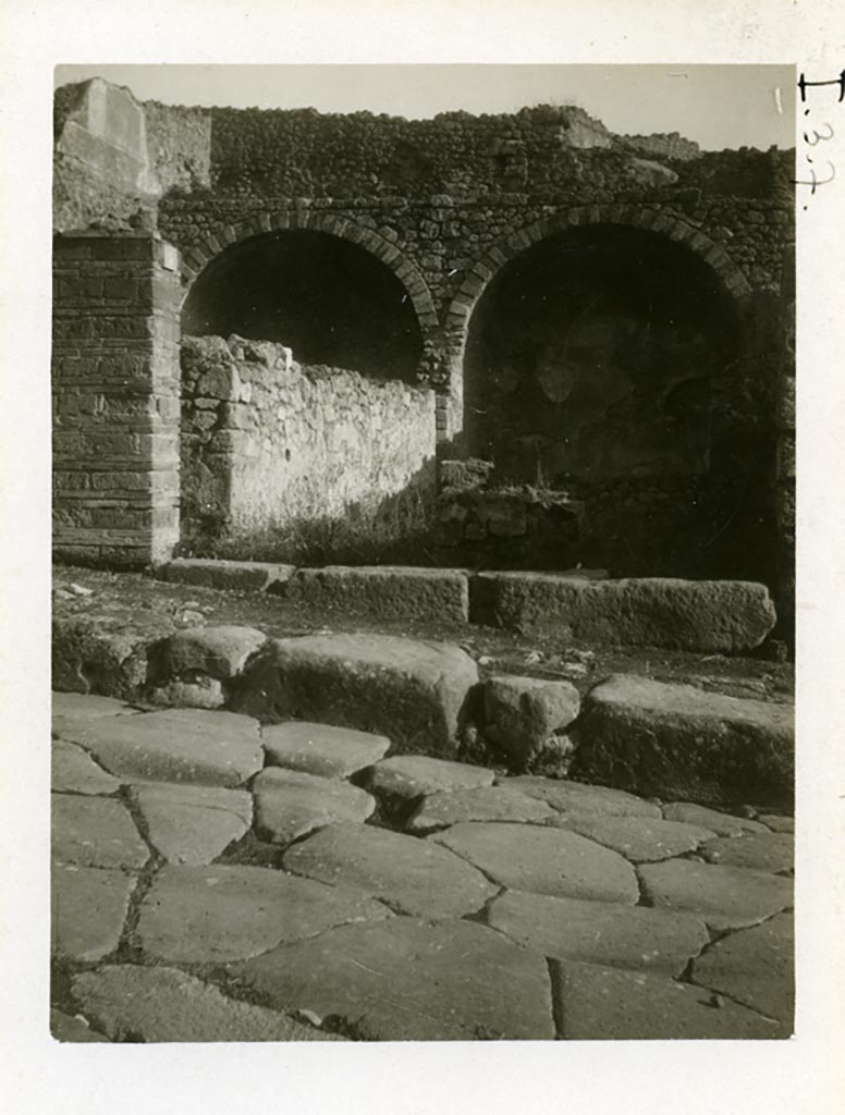 I.3.5 Pompeii, on right, I.3.6 on left, but shown as I.3.7 on photo.  Pre-1937-39. 
Looking east towards entrance doorway from across the Via Stabiana.
Photo courtesy of American Academy in Rome, Photographic Archive. Warsher collection no. 1530.