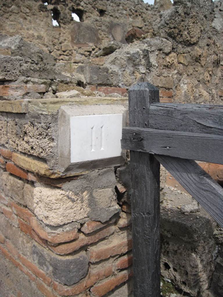 I.3.11 Pompeii. September 2010. Number ID plate. Photo courtesy of Drew Baker.