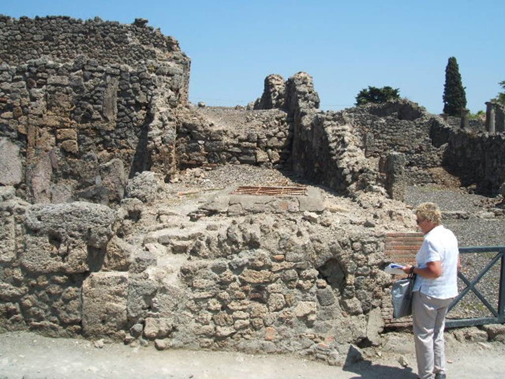 I.3.11. Pompeii. May 2005. The area of I.3.9, I.3.10 and I.3.11 were disrupted years ago in the tunnelling of Fontana’s Sarno canal.  Here a grille covers access to the canal. According to CTP, this area was first destroyed by the workings of Domenico Fontana, between 1592-1600. Then later, the Sarno canal was deviated to a lower level in 1906-7 to make clear the path of the Via Stabiana.
See Van der Poel, H. B., 1986. Corpus Topographicum Pompeianum, Part IIIA. Austin: University of Texas. (p.6)