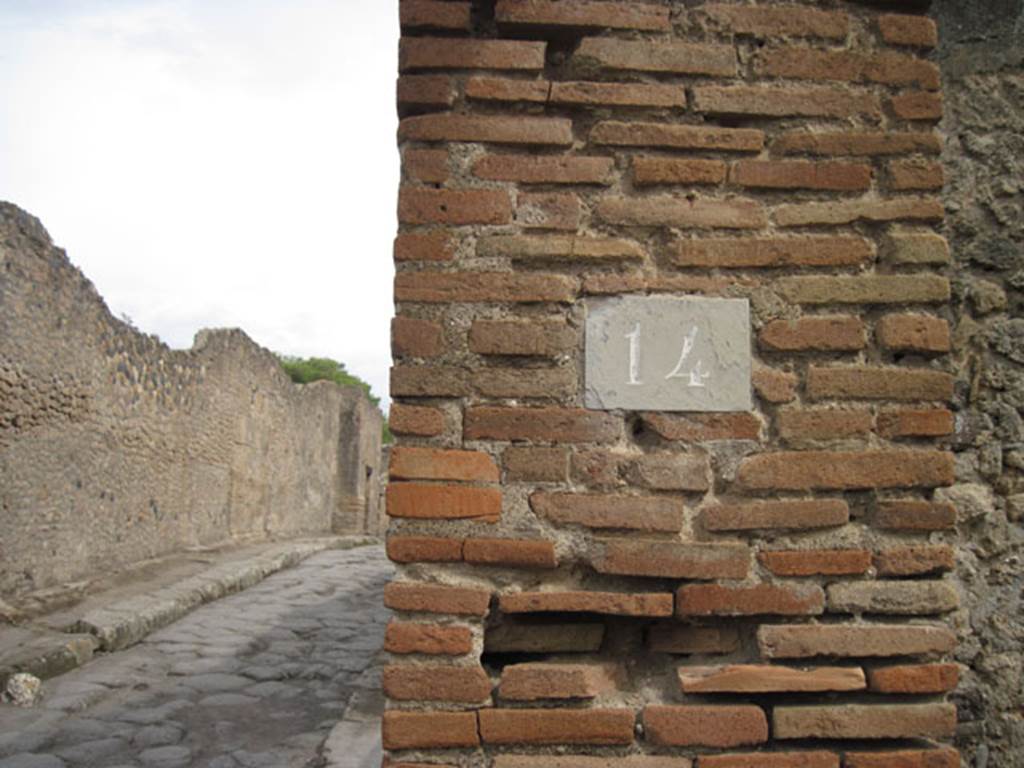 I.3.14 Pompeii. September 2010. Number ID Plate.Looking east.  Photo courtesy of Drew Baker.