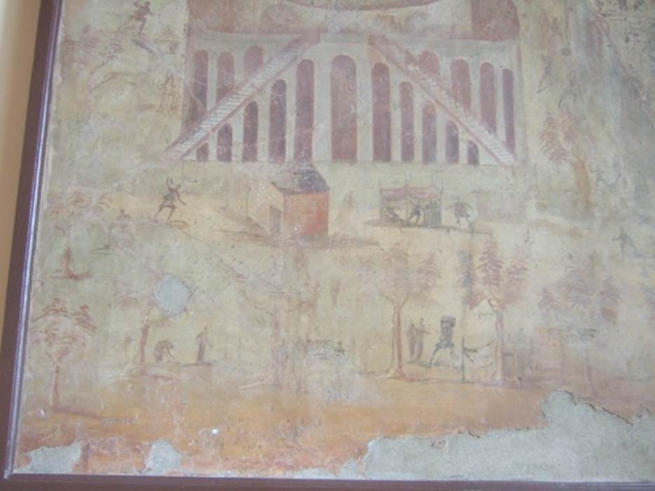 I.3.23 Pompeii. Rear wall of the peristyle. Detail from painting Riot in the Amphitheatre. Now in Naples Archaeological Museum. Inventory number 112222.