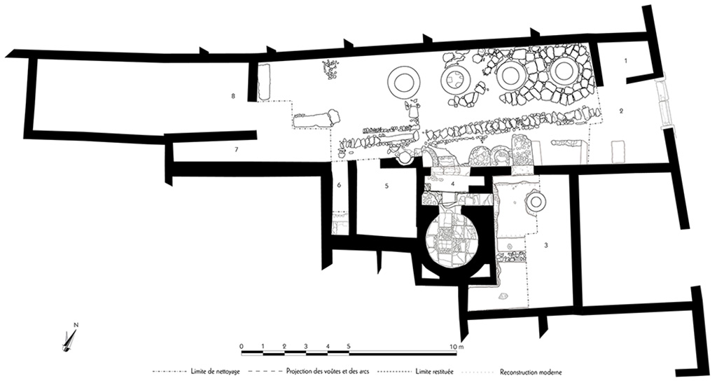 Fig. 1 – Pompéi, boulangerie I 3, 27 – Relevé de l’ensemble de la boulangerie.
Échelle : 1/100.
Relevé / dessin : F. Fouriaux / N. Monteix / S. Mencarelli – EFR. Utilisation soumise à CC-BY-NC-SA 4.0