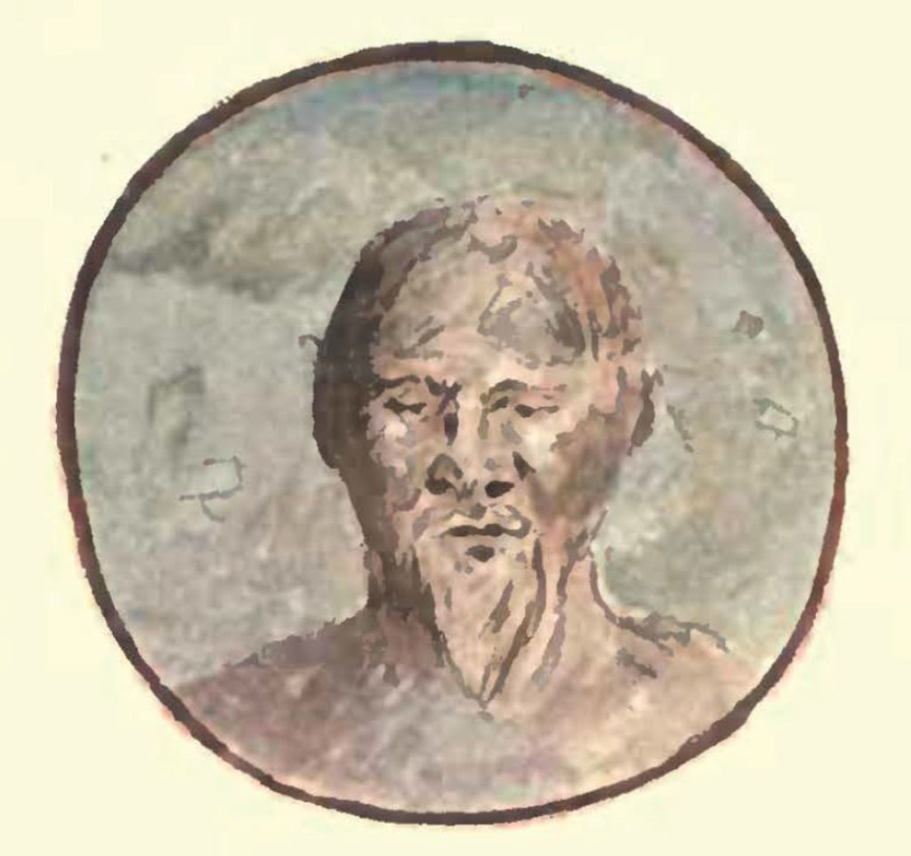I.3.30 Pompeii. c.1900. Painting by Pierre Gusman, described as Pompeii Portrait from I.3.30.
This may be the “faded” medallion from the west wall of room 4.
See Gusman P., 1900. Pompeii: The City, Its Life & Art. London: Heinemann, p. 258.