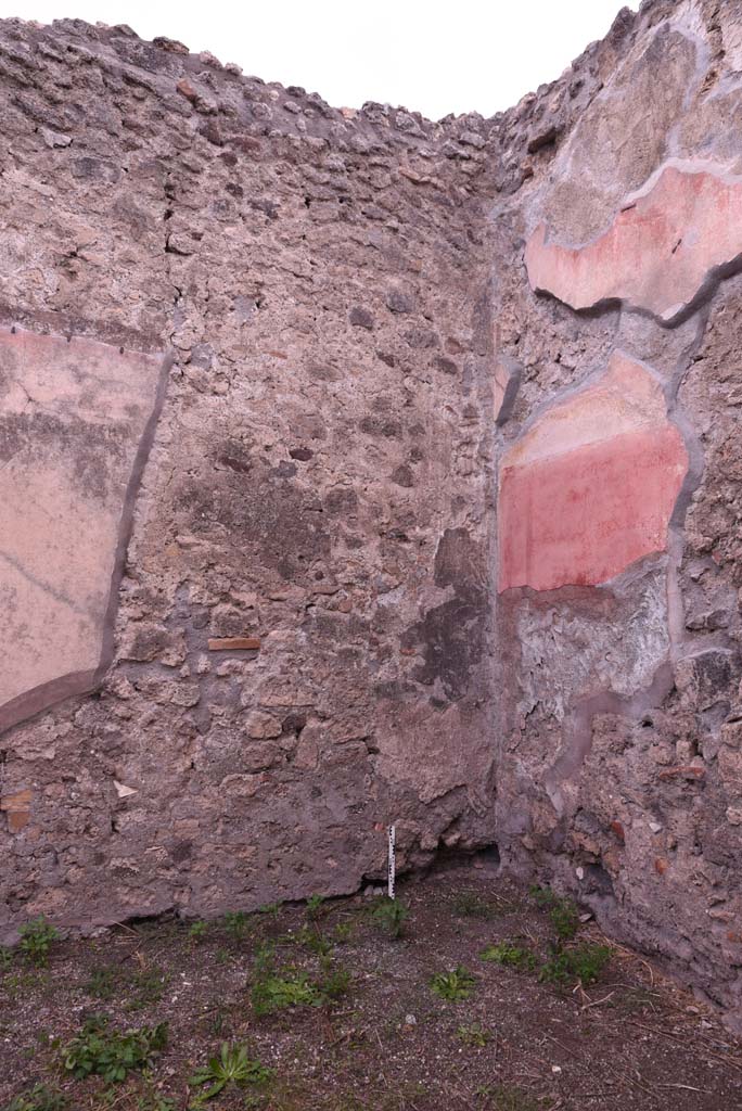 I.4.9 Pompeii. October 2019. Triclinium/oecus m, west wall in north-west corner.
Foto Tobias Busen, ERC Grant 681269 DÉCOR.