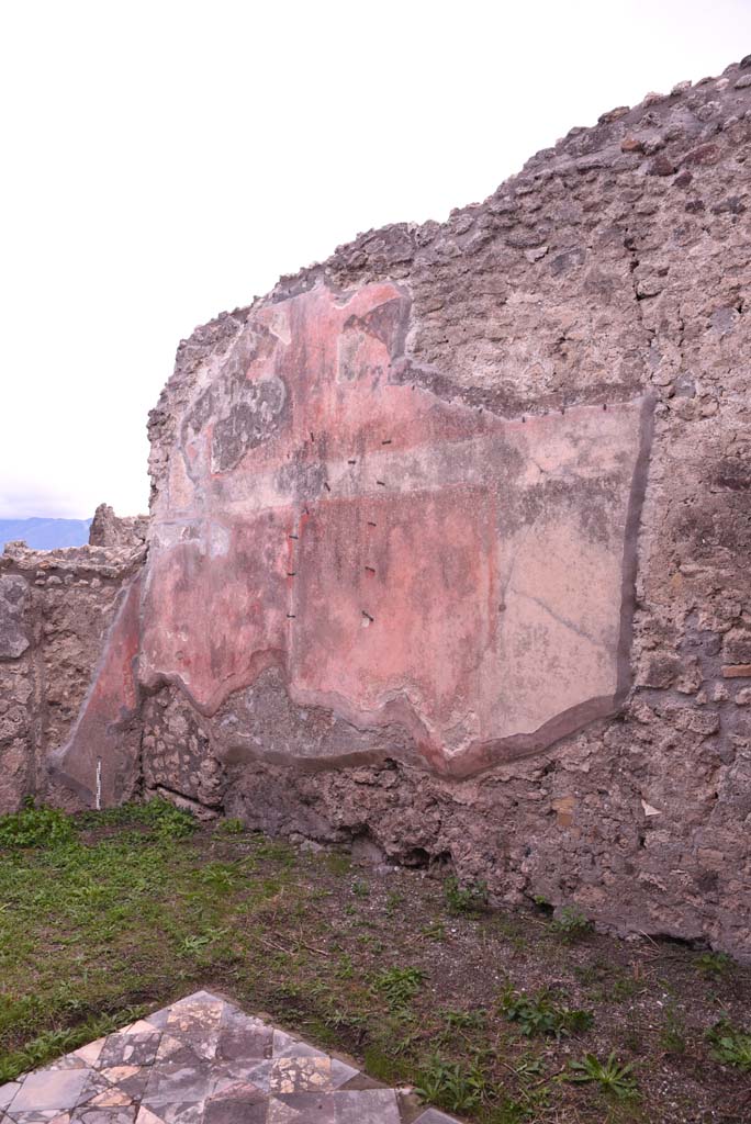 I.4.9 Pompeii. October 2019. Triclinium/oecus m, west wall in south-west corner.
Foto Tobias Busen, ERC Grant 681269 DÉCOR.