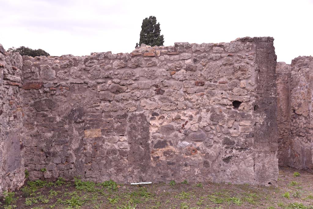 I.4.9 Pompeii. October 2019. Atrium b, detail of west wall in south-west corner on south side of entrance corridor.
Foto Tobias Busen, ERC Grant 681269 DÉCOR.