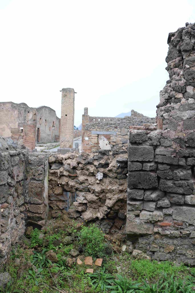 I.4.12 Pompeii. December 2018. 
Remains of bricked-up doorway or recess in north-west corner of room on west side of oven. Photo courtesy of Aude Durand.