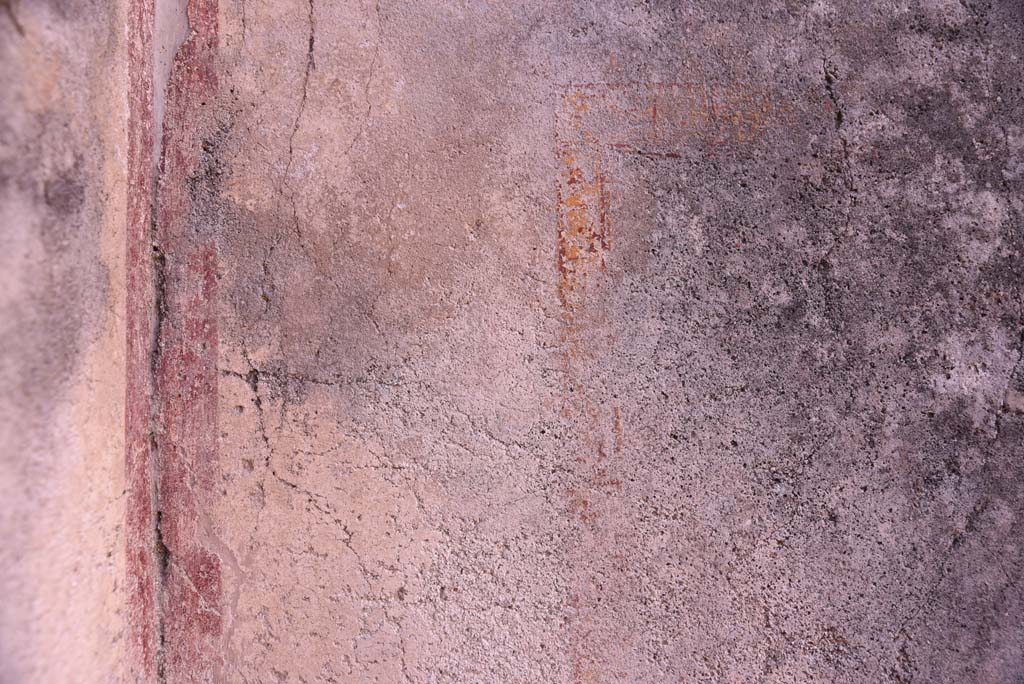 I.4.22 Pompeii. October 2019. Room “i”, detail from west wall in south-west corner.
Foto Tobias Busen, ERC Grant 681269 DÉCOR.