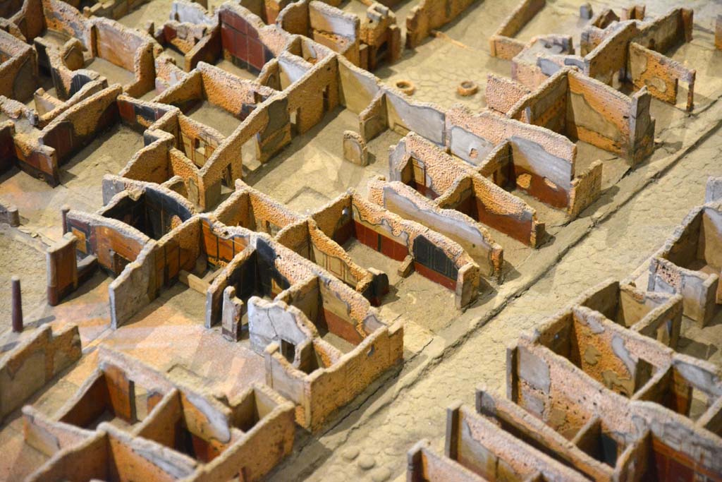 I.4.22 Pompeii. May 2019. 
Looking south-west towards long entrance corridor, in centre, from above Via dell’Abbondanza, 
Foto Tobias Busen, ERC Grant 681269 DÉCOR.