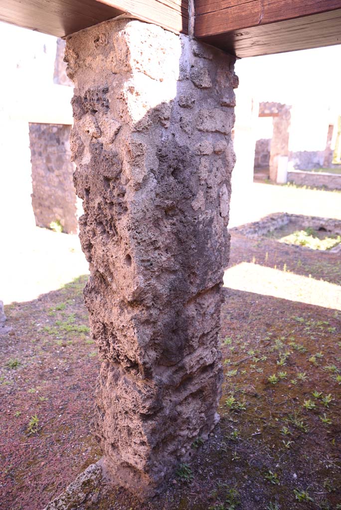 I.4.25/I.4.5 Pompeii. October 2019. 
Small room 5, pilaster in north-east corner between two doorways.
Foto Tobias Busen, ERC Grant 681269 DÉCOR.