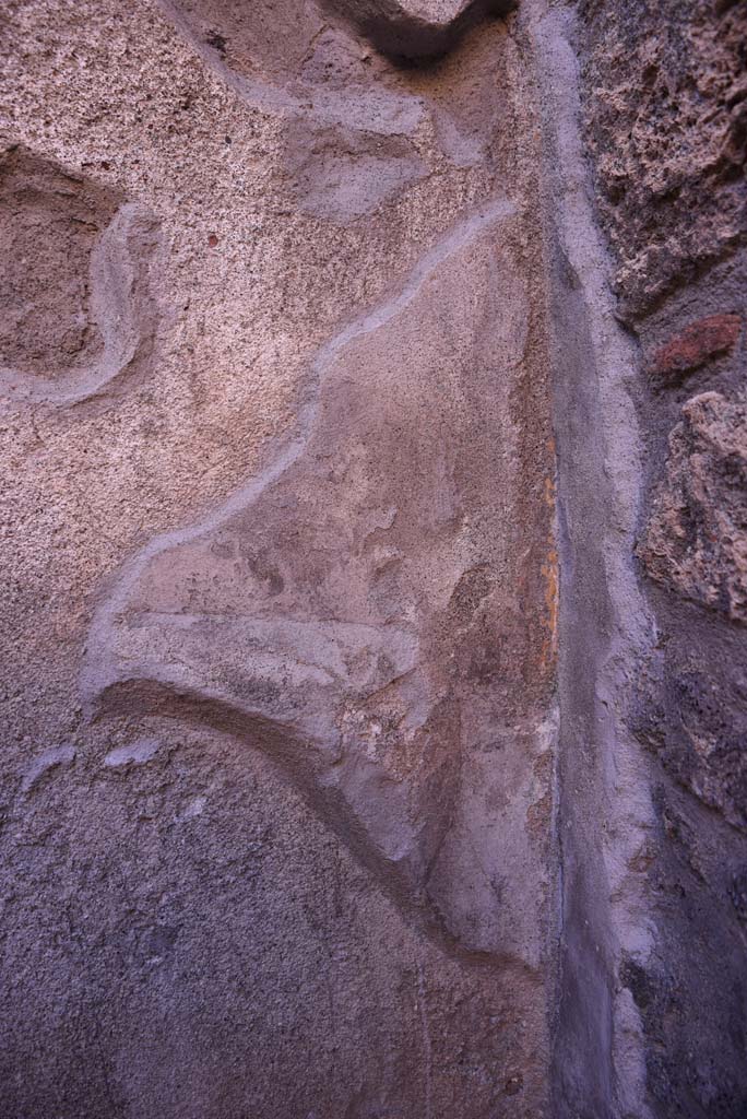 I.4.25 Pompeii. October 2019. Room 52, detail from west end of south wall.
Foto Tobias Busen, ERC Grant 681269 DÉCOR.