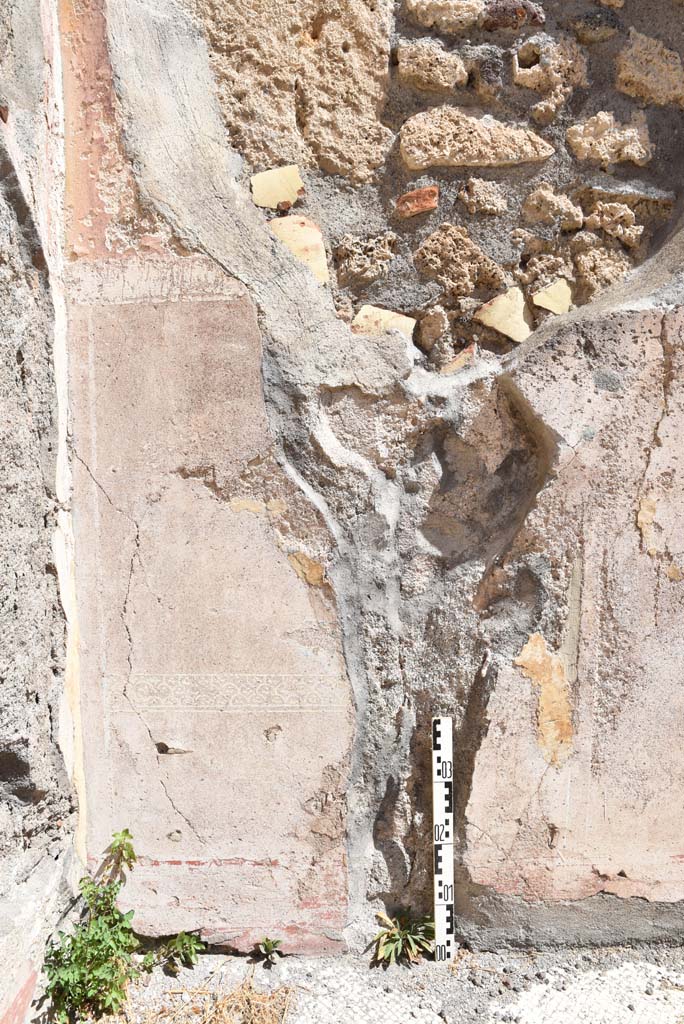 I.4.25 Pompeii. September 2020.  
Room 35, detail from zoccolo/dado on east wall in north-east corner.
Foto Tobias Busen, ERC Grant 681269 DÉCOR.