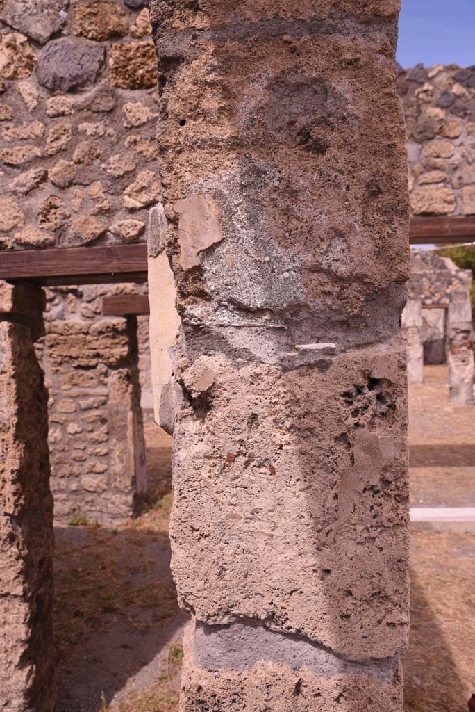 I.4.25 Pompeii. September 2020. Room 37, looking north to detail from north doorway pilaster.
Foto Tobias Busen, ERC Grant 681269 DÉCOR.