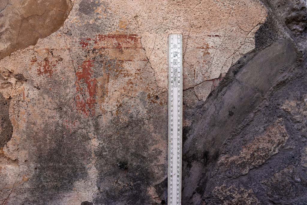 I.4.25 Pompeii. October 2019. Room 36, detail from north end of west wall in cubiculum.
Foto Tobias Busen, ERC Grant 681269 DÉCOR.