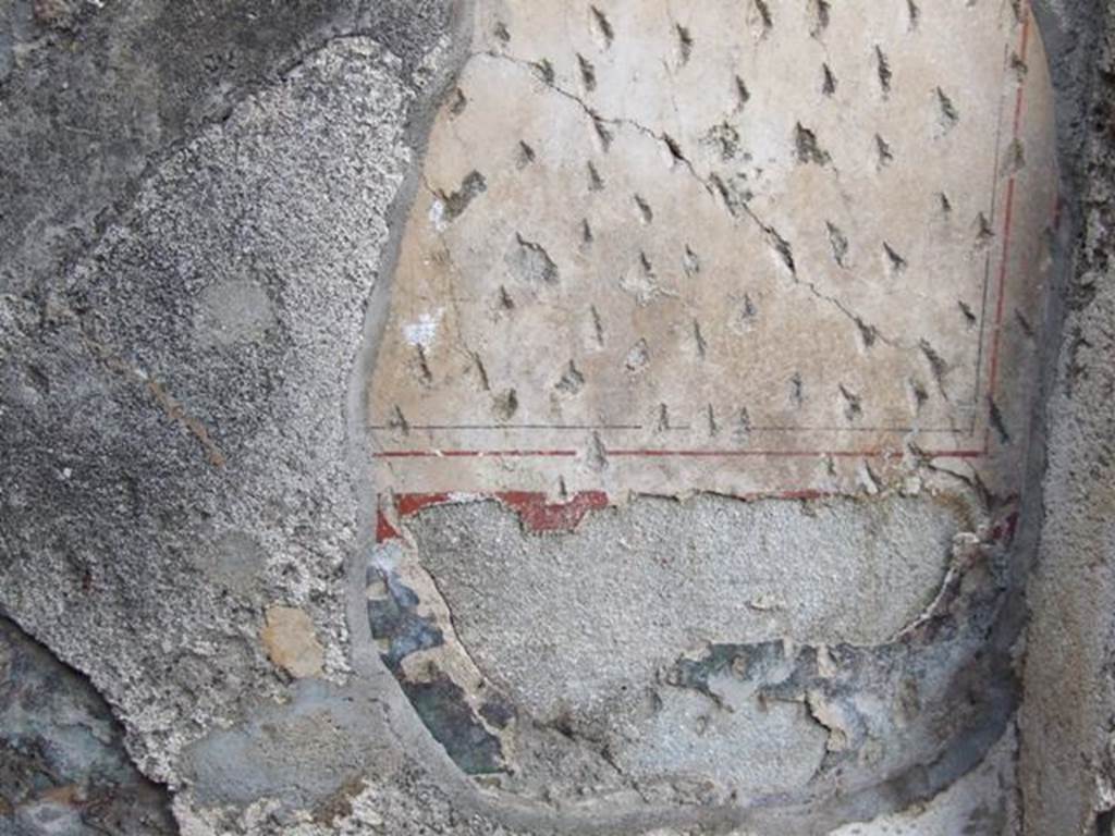 I.4.25 Pompeii. December 2007. Room 44, east wall. Showing successive layers of previous decoration.