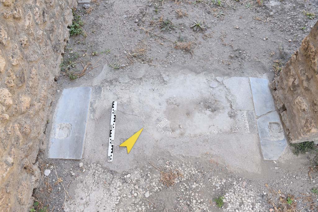 I.4.5 Pompeii. October 2019. Room 20/19, detail of threshold of doorway in north wall of antechamber into room 19.
Foto Tobias Busen, ERC Grant 681269 DÉCOR.