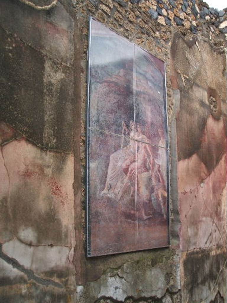 I.4.25 Pompeii. December 2004. 
Room 20, north wall of cubiculum of Mars and Venus. Copy of painting of the Love of Mars and Venus.