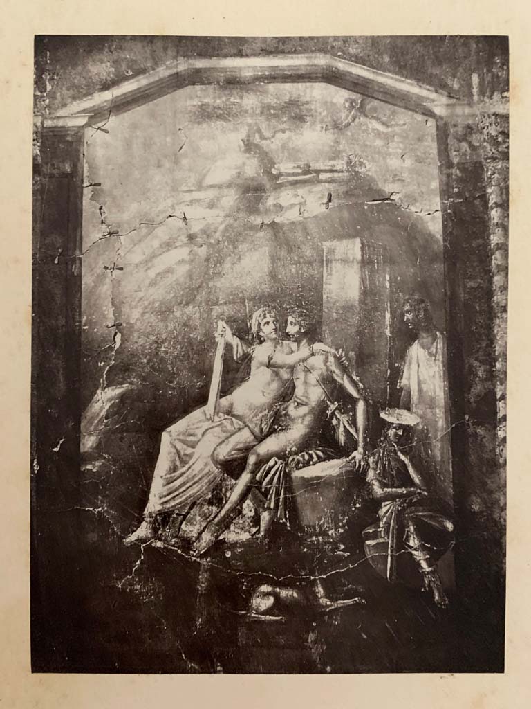 I.4.25 Pompeii. c.1867, photograph by G. Sommer. Room 20, north wall of cubiculum of Mars and Venus.
Detail from painting of the Love of Mars and Venus. Photo courtesy of Rick Bauer.