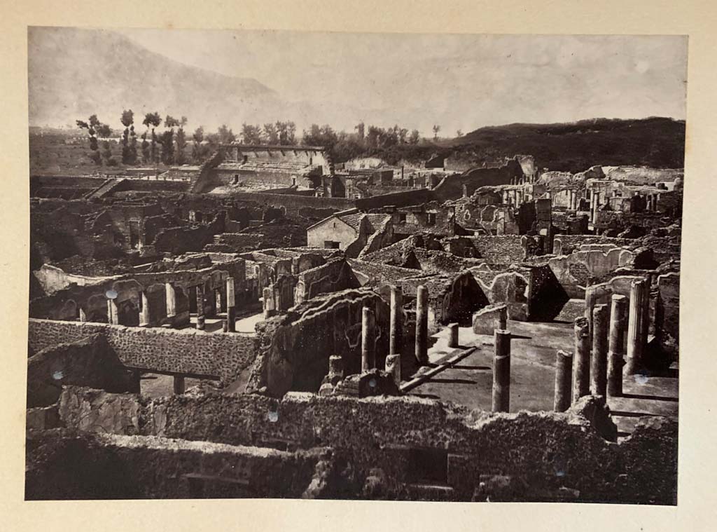 I.4.25 Pompeii. Image by G. Sommer, c.1867. 
Looking west across middle peristyle 17, on left, and upper peristyle 56, on right. Photo courtesy of Rick Bauer.