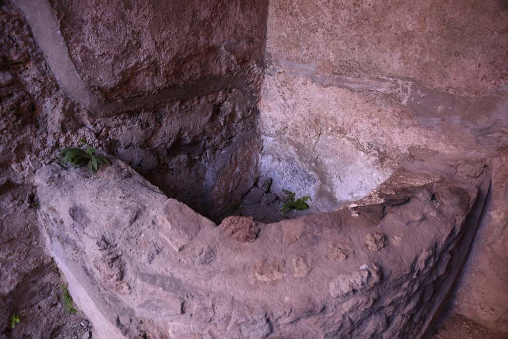 I.4.25/I.4.5 Pompeii. October 2019. Unnumbered corridor/room, basin/vat in vaulted area at east end of corridor with steps. 
Foto Tobias Busen, ERC Grant 681269 DÉCOR.